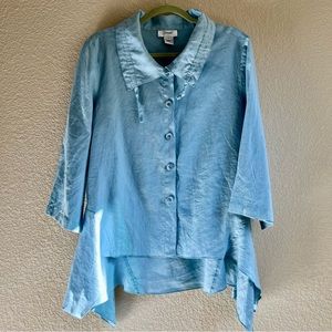 DormanLight Blue Linen-Blend Button Front Blouse